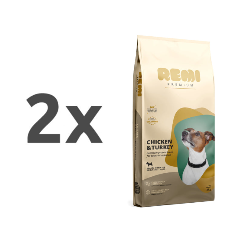 Remi Dog Premium Adult Mini - piščanec in puran - 2 x 8 kg