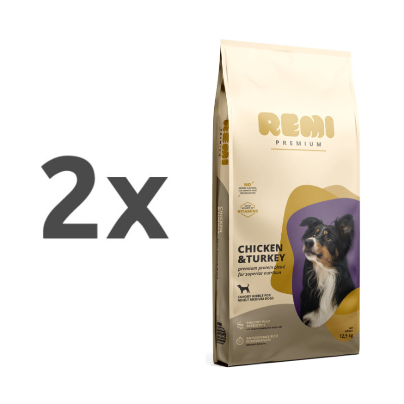 Remi Dog Premium Adult Medium - piščanec in puran - 2 x 12,5 kg