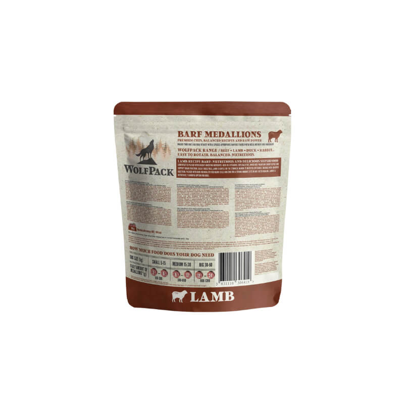 WolfPack Barf surova hrana v obliki medaljonov, jagnjetina - 1 kg (20 x 50 g) (2)