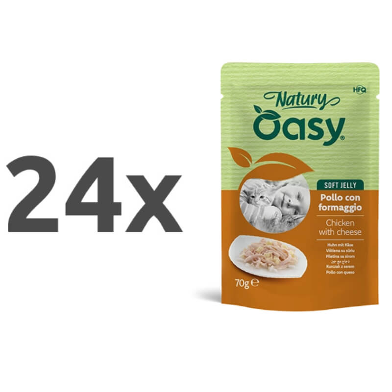 Oasy Cat Natury Adult fileji v želeju, vrečka - piščanec in sir - 70 g - 24 x 70 g