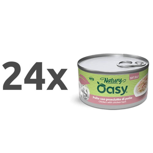 Oasy Cat Natury Adult fileji v želeju, konzerva - piščanec in šunka - 85 g - 24 x 85 g