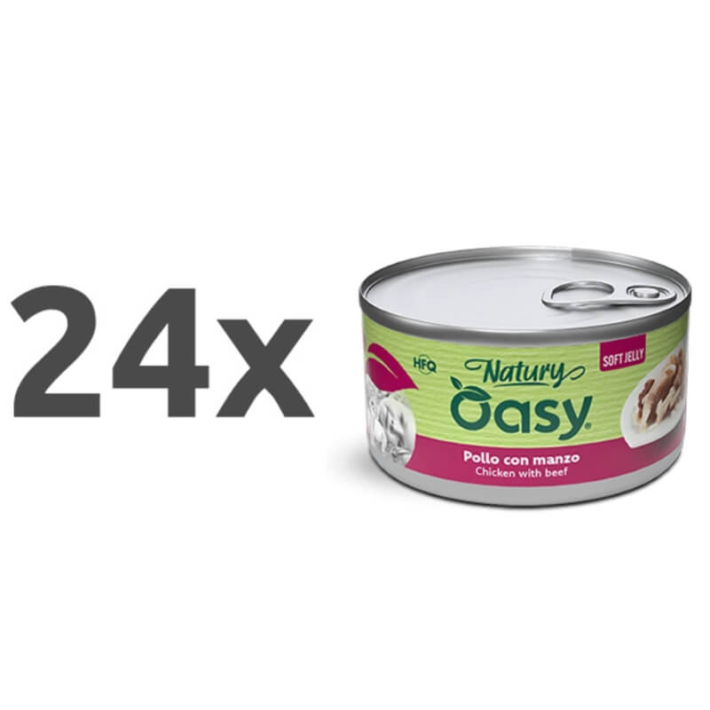 Oasy Cat Natury Adult fileji v želeju, konzerva - piščanec in govedina - 24 x 150 g