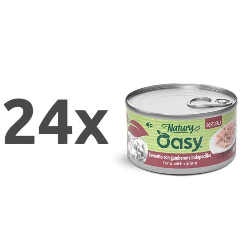 Oasy Cat Natury Adult fileji v želeju, konzerva - tuna in kozice - 150 g - 24 x 150 g