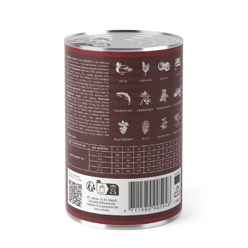 Essential Foods Dog Beginning Puppy Pâté, konzerva - raca in piščanec - 400 g