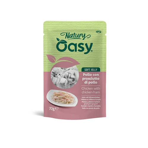 Oasy Cat Natury Adult fileji v želeju, vrečka - piščanec in šunka - 70 g