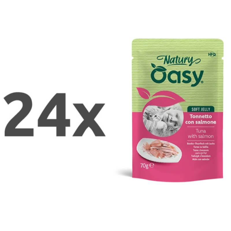 Oasy Cat Natury Adult fileji v želeju, vrečka - tuna in losos - 70 g - 24 x 70 g