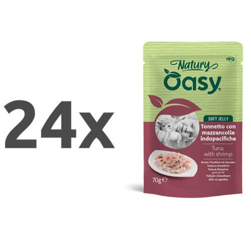 Oasy Cat Natury Adult fileji v želeju, vrečka - tuna in kozice - 70 g - 24 x 70 g
