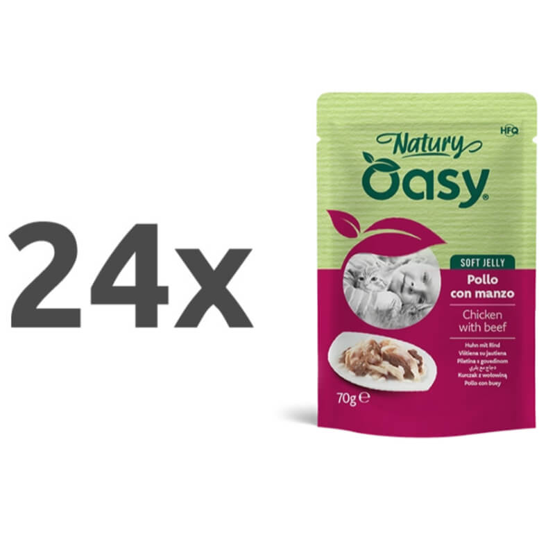 Oasy Cat Natury Adult fileji v želeju, vrečka - piščanec in govedina - 70 g - 24 x 70 g