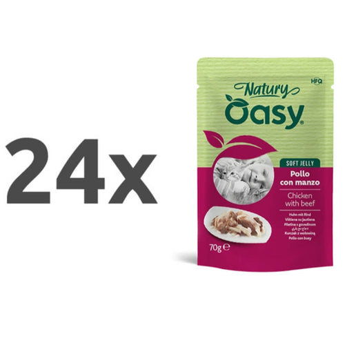 Oasy Cat Natury Adult fileji v želeju, vrečka - piščanec in govedina - 70 g - 24 x 70 g