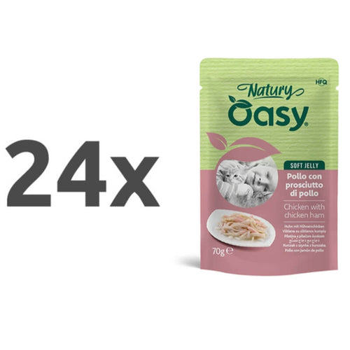 Oasy Cat Natury Adult fileji v želeju, vrečka - piščanec in šunka - 70 g - 24 x 70 g