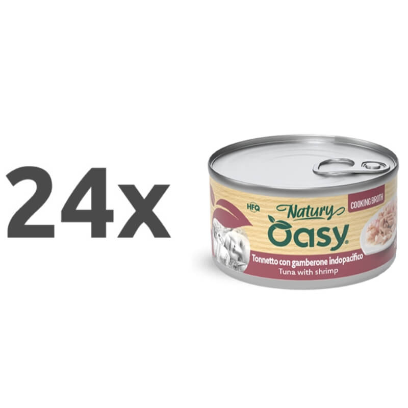 Oasy Cat Natury Adult fileji v juhi, konzerva - tuna in kozice - 85 g - 24 x 85 g