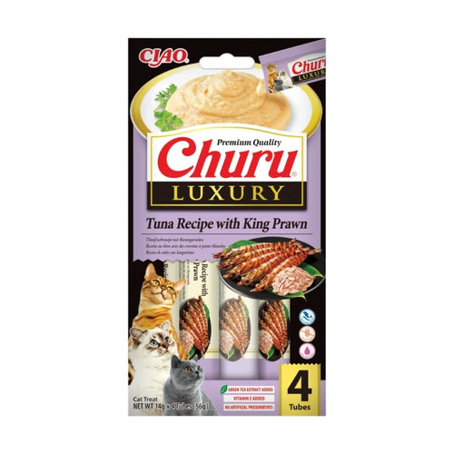 Inaba Cat Churu Luxury Purée, tuna in kraljeve kozice - 4 x 14 g