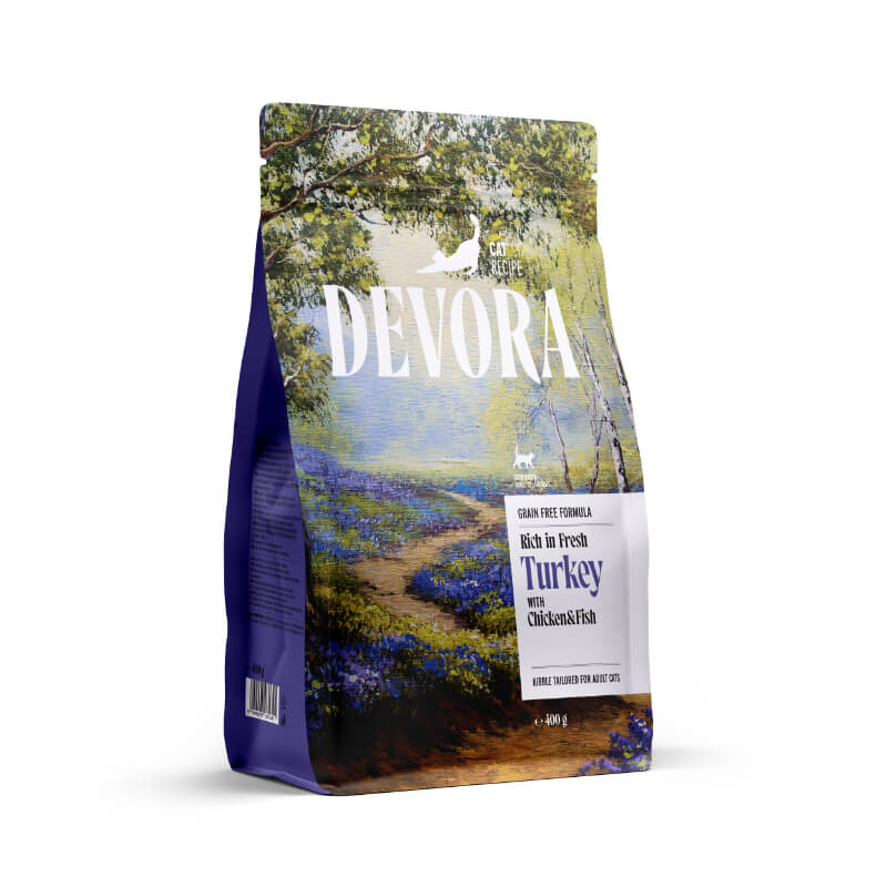 Devora Cat Adult Sterilized briketi - puran, morska riba in piščanec - 400 g