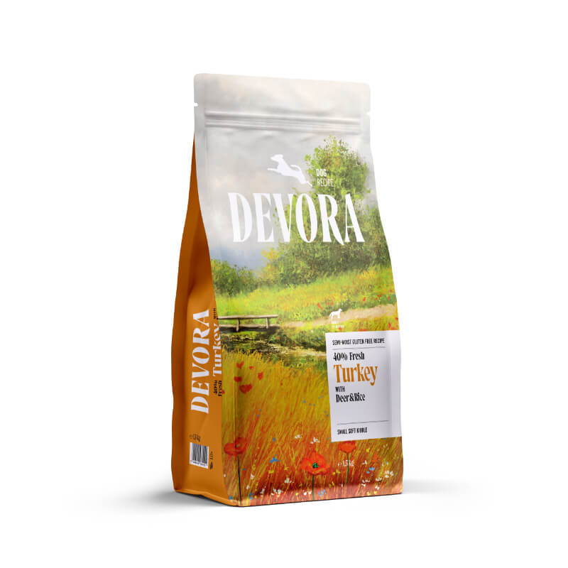 Devora Dog Mini Adult Semi-Moist briketi - puran in divjačina - 1,5 kg