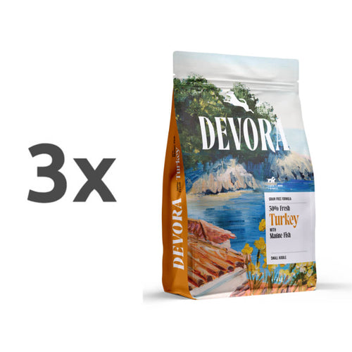 Devora Dog Mini Starter/Puppy/Junior briketi - puran, piščanec in morska riba - 3 x 4 kg