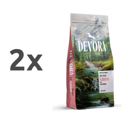 Devora Dog Mini Adult briketi - losos, divjačina in raca - 2 x 7,5 kg