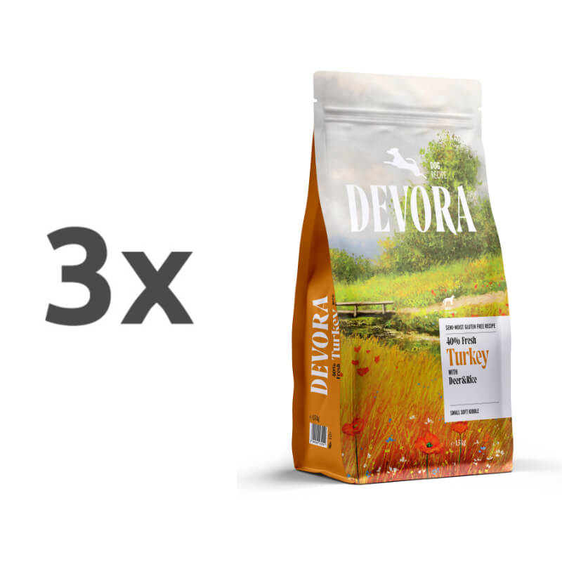 Devora Dog Mini Adult Semi-Moist briketi - puran in divjačina - 3 x 1,5 kg