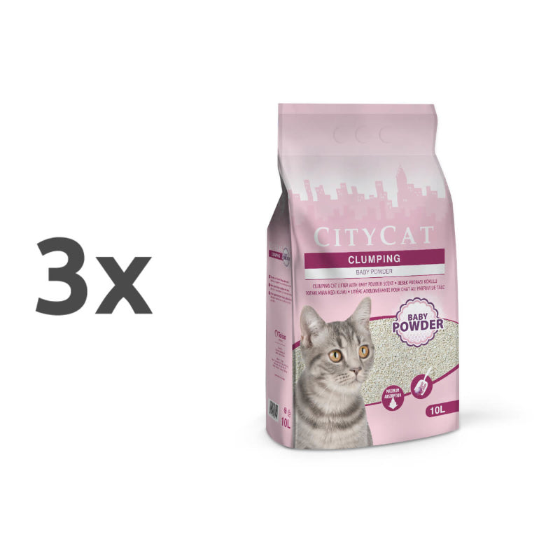 City Cat posip Clumping White, baby powder - 10l - 3 x 10 l