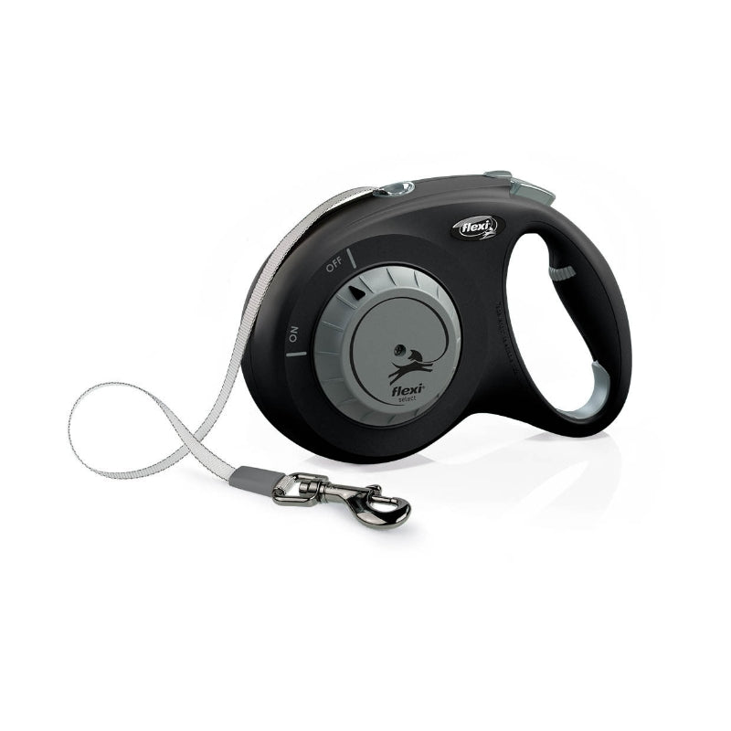 Flexi povodec Select trak S/M, črno-siv - 7 m