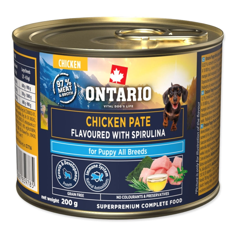 Ontario Dog Puppy konzerva, pašteta - piščanec in spirulina - 200 g