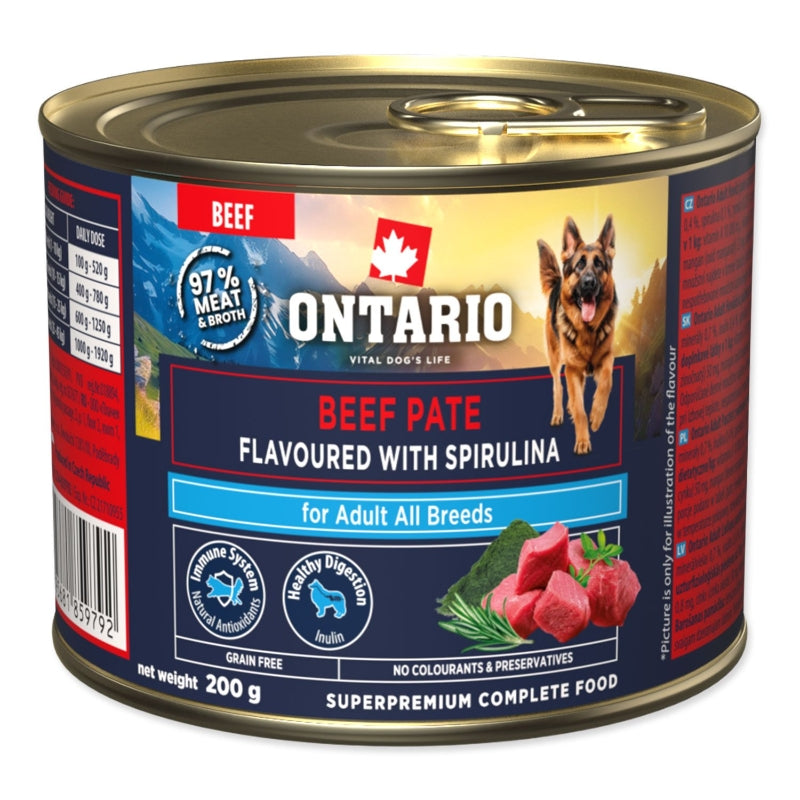 Ontario Dog Adult konzerva, pašteta - govedina in spirulina - 200 g