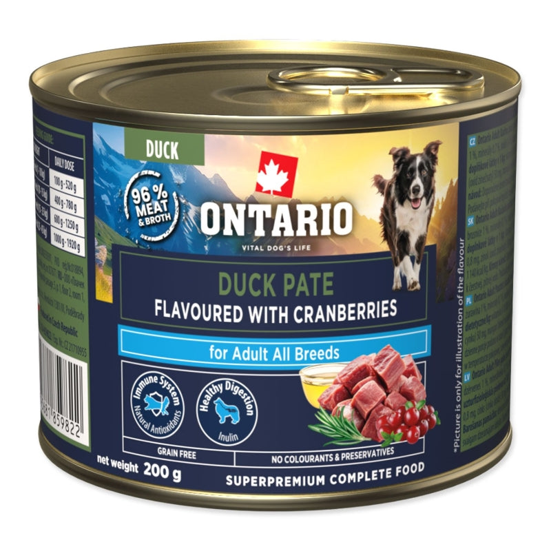 Ontario Dog Adult konzerva, pašteta - raca in brusnice - 200 g