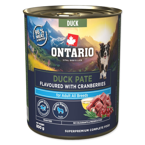 Ontario Dog Adult konzerva, pašteta - raca in brusnice - 800g