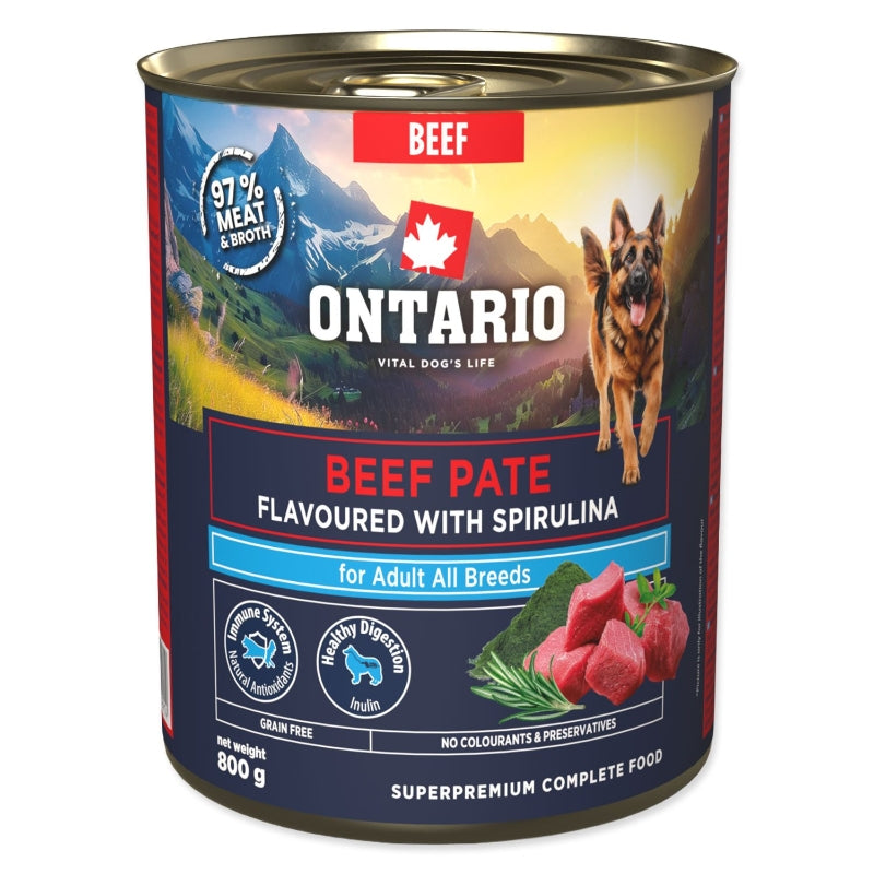 Ontario Dog Adult konzerva, pašteta - govedina in spirulina - 800g