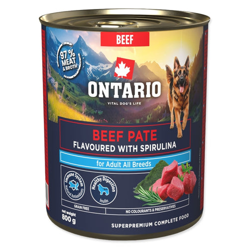 Ontario Dog Adult konzerva, pašteta - govedina in spirulina - 800g