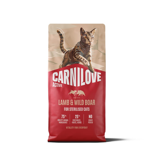 Carnilove Cat Active Adult Sterilised, briketi - jagnjetina in divji prašič - 6 kg