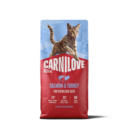 Carnilove Cat Active Adult Sterilised, briketi - losos in puran - 6 kg