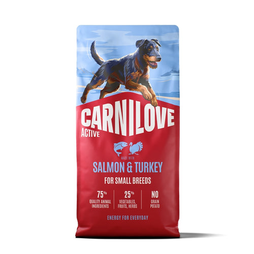 Carnilove Dog Active Adult Mini, briketi - losos in puran - 12 kg