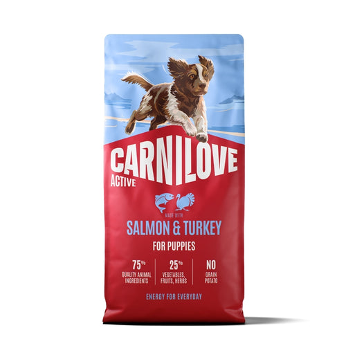 Carnilove Dog Active Puppy, briketi - losos in puran - 12 kg