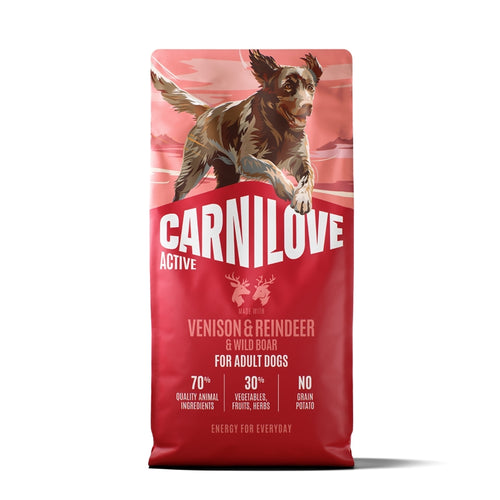 Carnilove Dog Active Adult, briketi - divjačina, jelen in divja svinja - 12 kg