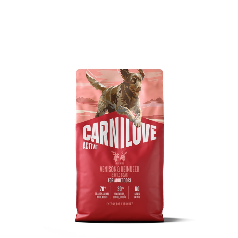 Carnilove Dog Active Adult, briketi - divjačina, jelen in divja svinja - 4 kg