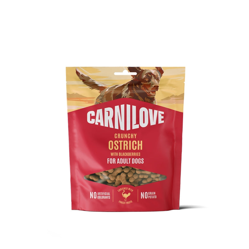 Carnilove Dog Crunchy priboljški, noj in robide - 200 g