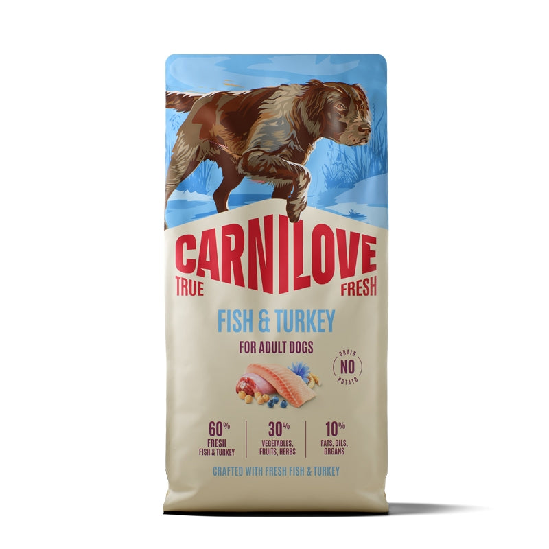 Carnilove Dog True Fresh Adult, briketi - riba in puran - 12 kg