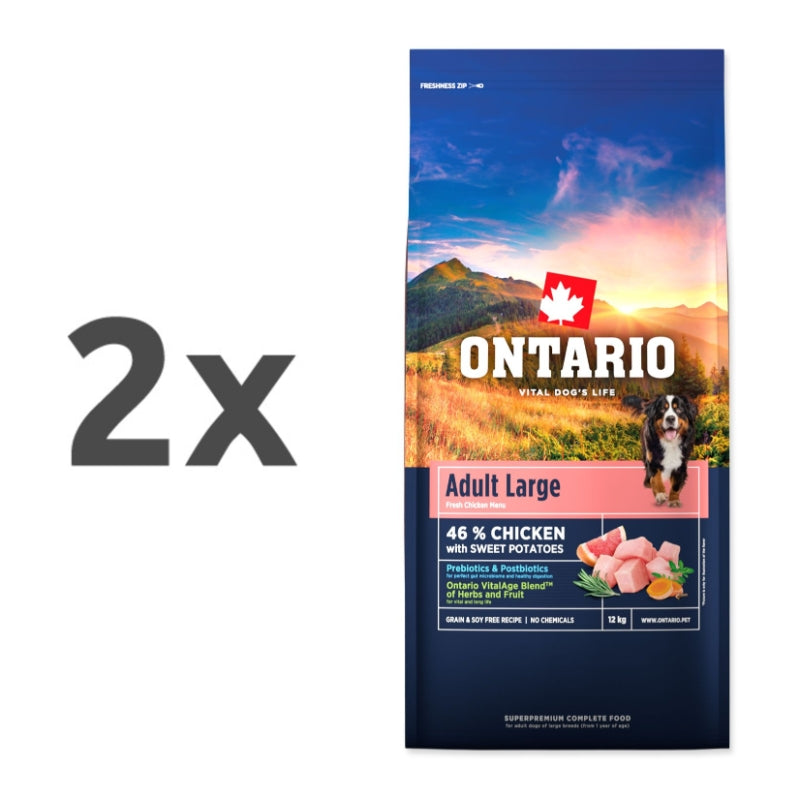 Ontario Adult Large - piščanec in sladki krompir - 2 x 12 kg