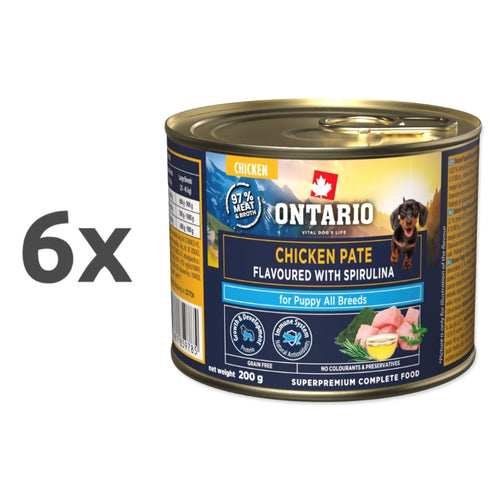 Ontario Dog Puppy konzerva, pašteta - piščanec in spirulina - 6 x 200 g