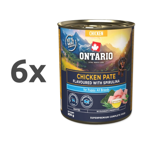 Ontario Dog Puppy konzerva, pašteta - piščanec in spirulina - 6 x 800 g