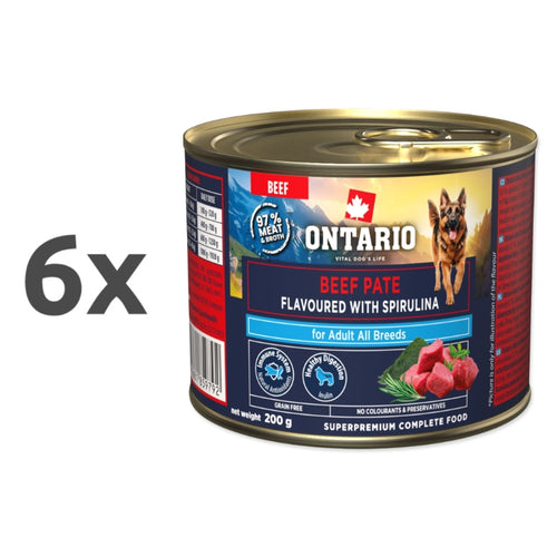 Ontario Dog Adult konzerva, pašteta - govedina in spirulina - 6 x 200 g
