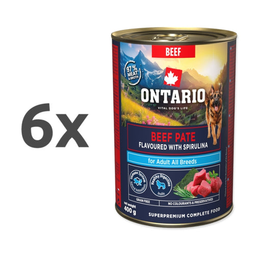 Ontario Dog Adult konzerva, pašteta - govedina in spirulina - 6 x 400 g