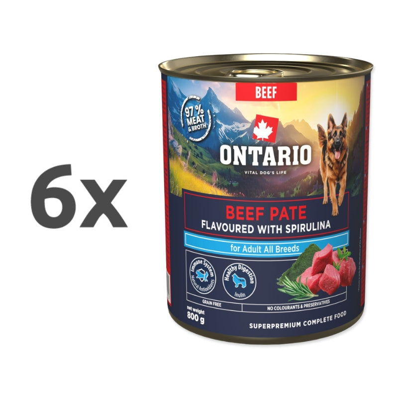 Ontario Dog Adult konzerva, pašteta - govedina in spirulina - 6 x 800 g