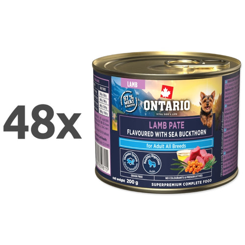 Ontario Dog Adult konzerva, pašteta - jagnjetina in rakitovec - 48 x 200 g