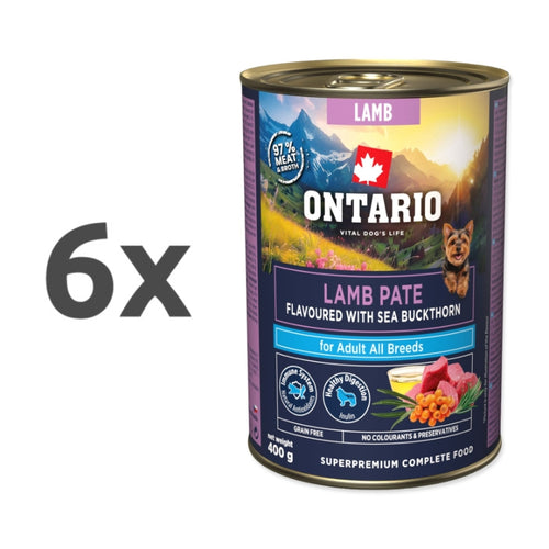 Ontario Dog Adult konzerva, pašteta - jagnjetina in rakitovec - 6 x 400 g
