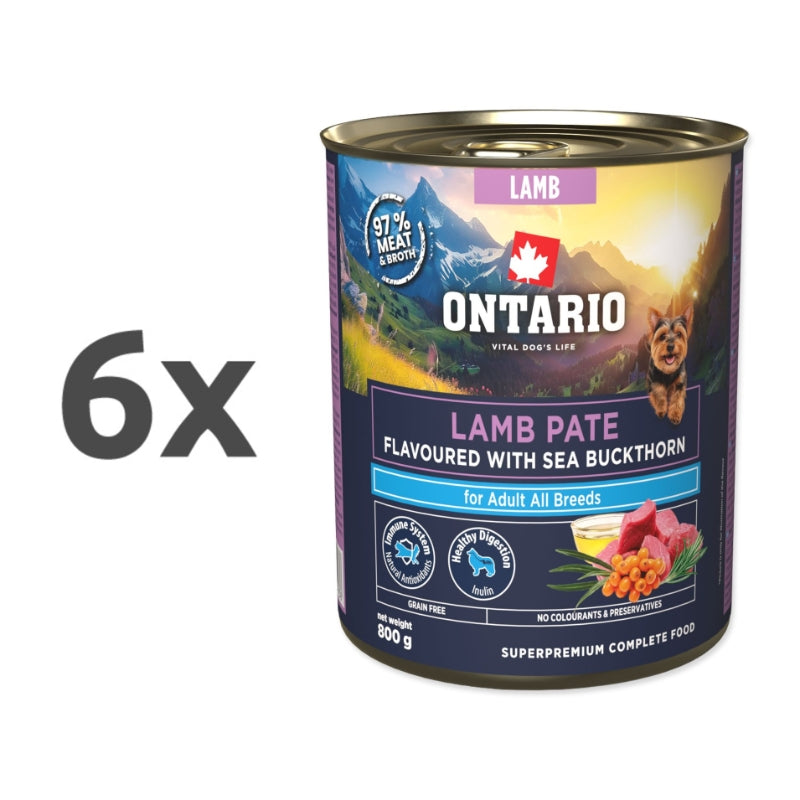 Ontario Dog Adult konzerva, pašteta - jagnjetina in rakitovec - 6 x 800 g