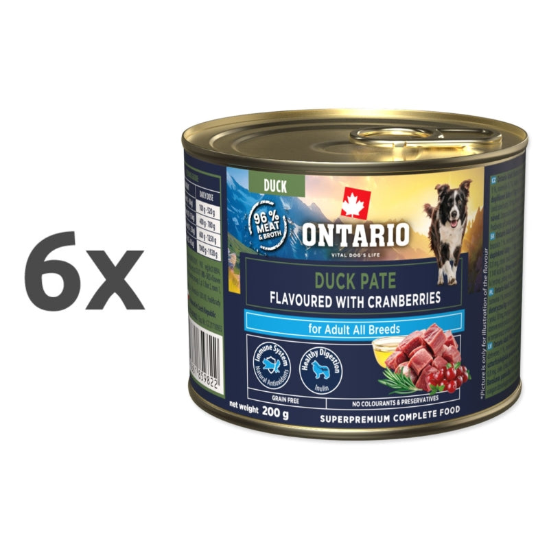 Ontario Dog Adult konzerva, pašteta - raca in brusnice - 6 x 200 g