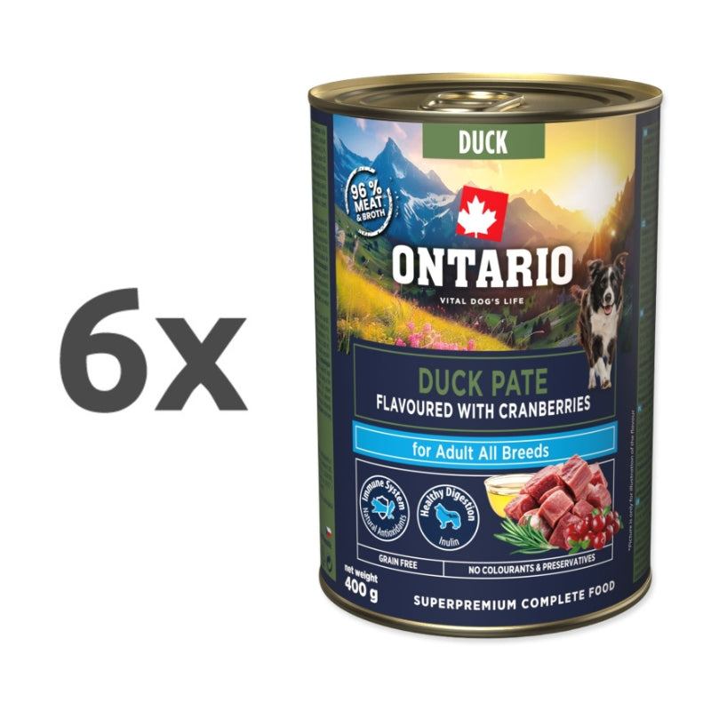 Ontario Dog Adult konzerva, pašteta - raca in brusnice - 6 x 400 g