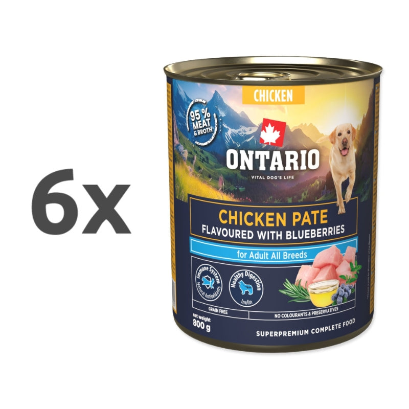 Ontario Dog Adult konzerva, pašteta - piščanec in borovnice - 6 x 800 g