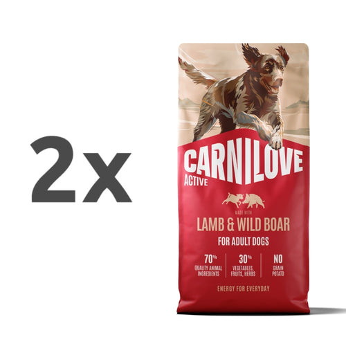 Carnilove Dog Active Adult, briketi - jagnjetina in divji prašič - 2 x 12 kg
